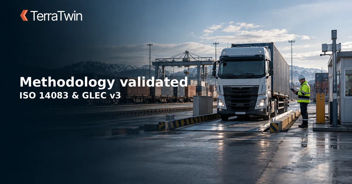 A truck on a weighbridge at a container terminal while an inspector records data on a tablet